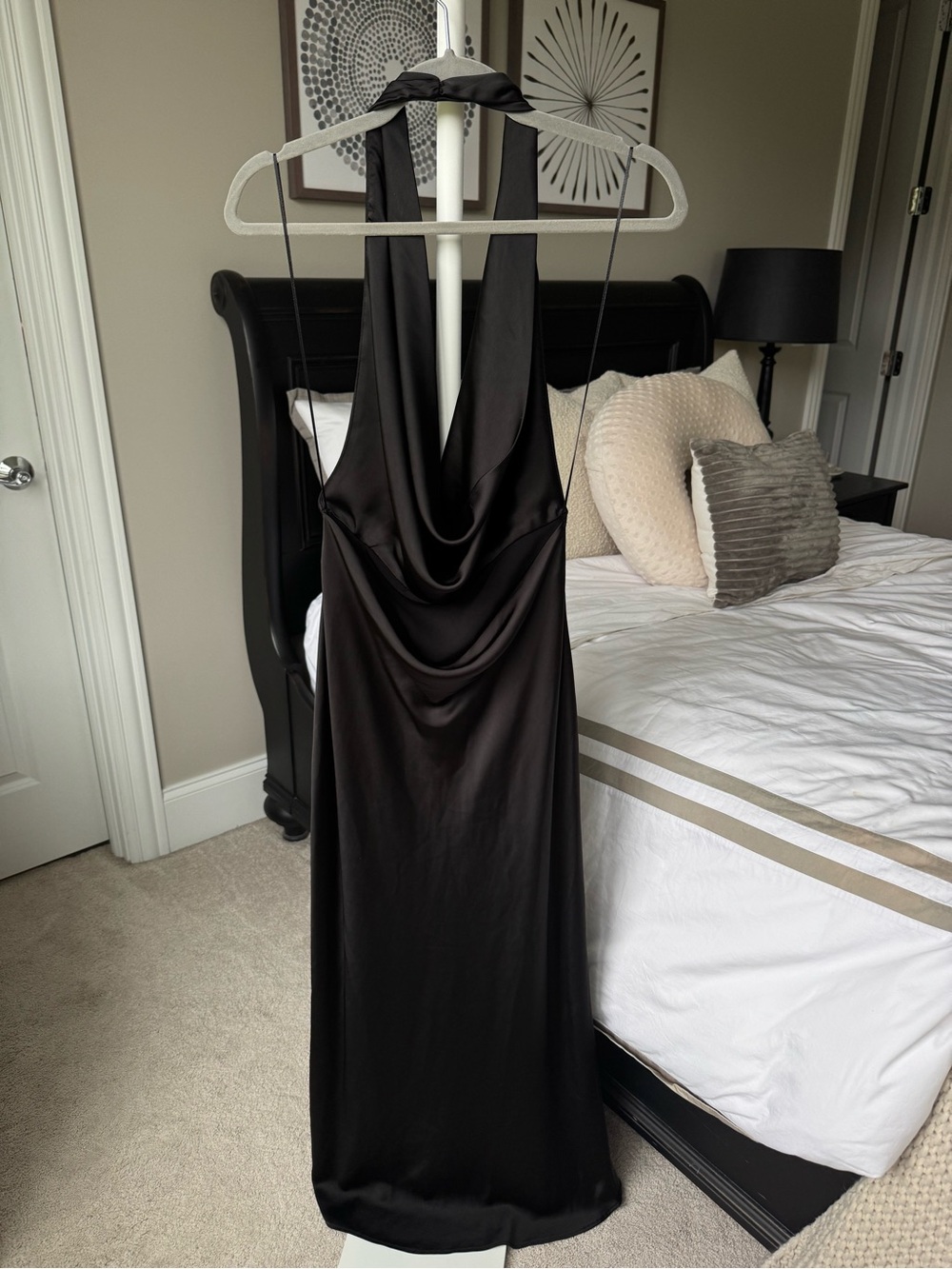 Zara Satin Effect Open Back Midi Dress in Black - Picture 5 of 6
